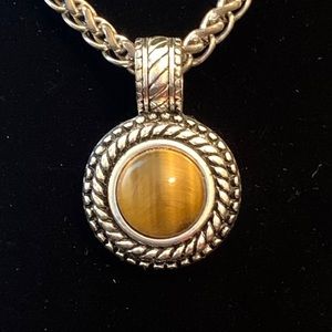 Tiger Eye Pendant and Silver Snake Chain Necklace